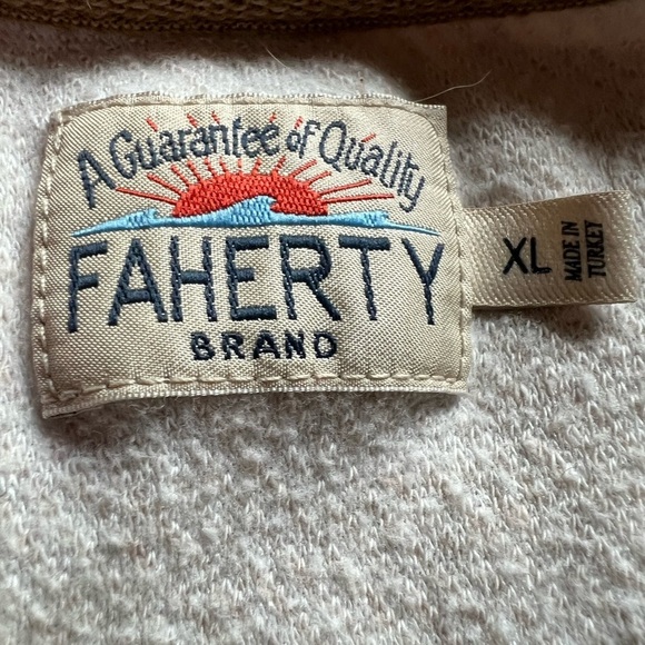 Faherty khaki white baseball-style colorblock sweatshirt outside fleece sz XL - Picture 4 of 9